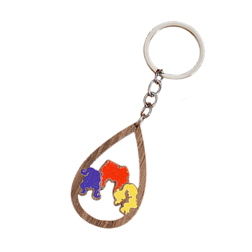 Wholesale Thanksgiving Water Drop Wooden Printed Turkey Maple Leaf Keychain